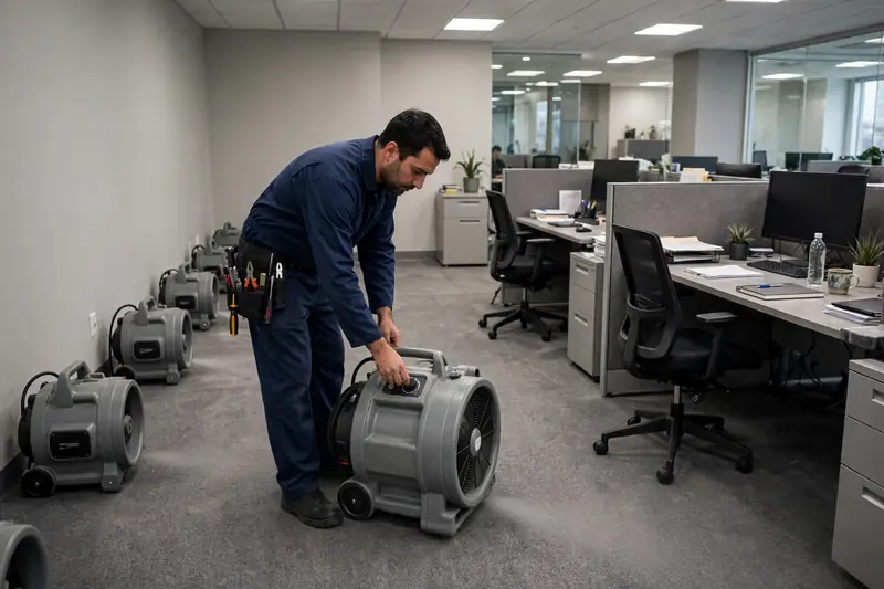 Technician drying a commercial office space